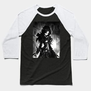 Darkly Enchanting: A Gothic Art Print in Black and White Baseball T-Shirt